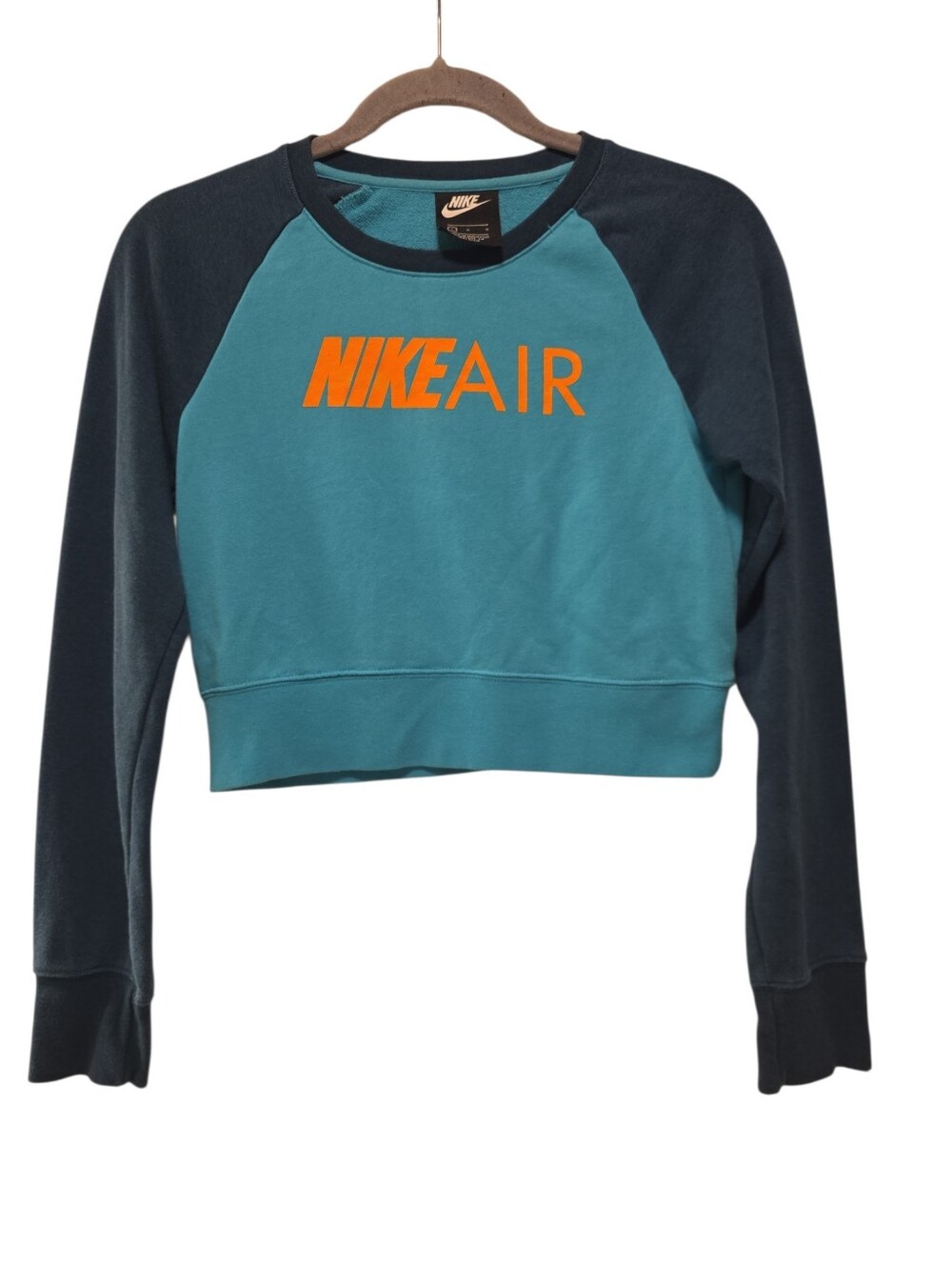 Nike, Nike Air Crewneck Sweatshirt, Cropped, Teal Body W/dark Raglan Sleeves An